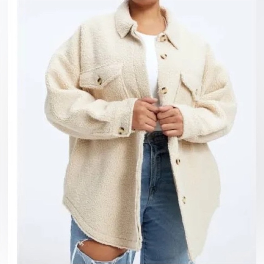 Good American Sherpa Teddy Shacket jacket cream large EUC SIZE 5/6